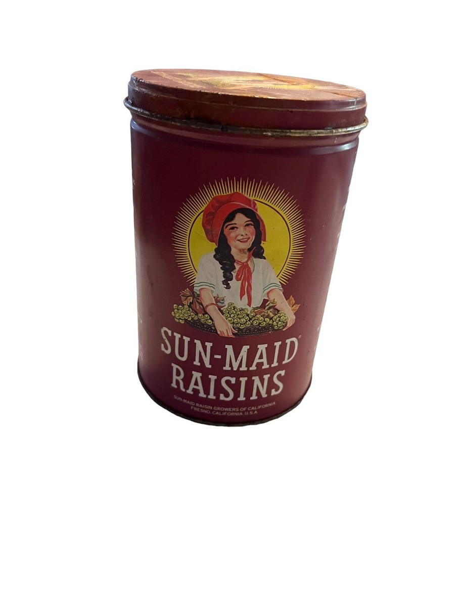 Vintage Sun Maid Raisins Round Tin with Lid 1992 Tin Box Company