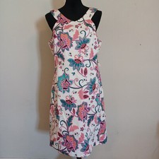 Nine West White and Pink Floral Halter Midi Dress Size 14 NWT