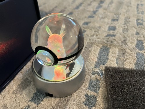3D Crystal Ball Pikachu Figure Pokeball light up with base Pokemon Poke Ball - Picture 8 of 10