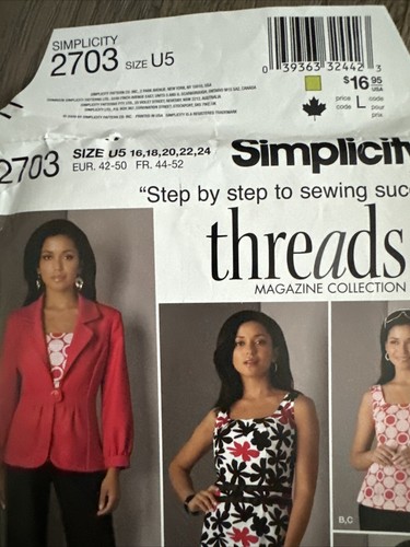 CHAQUETA, PANTALÓN, VESTIDO O TOP ESTAMPADO SIMPLICITY 2703 MISSES TALLAS 16-24 FF SIN CORTAR - Imagen 5 de 8
