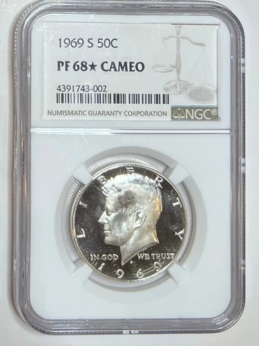1969 S Kennedy 40% Silver Half Dollar 50C NGC PF 68 STAR CAMEO SPOT FREE