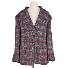 Barbara Lebek Jacket 20 Black Boucle Check Velvet Mid Length Purple Grey Plaid