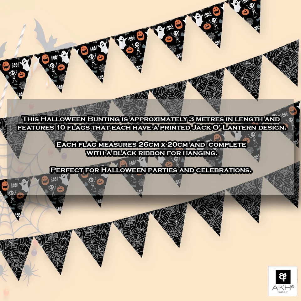 3m Feliz Halloween Truco Bandera Boltellos Fiesta Guirnaldas Colgante Decoración Reino Unido Foto 3 de 4