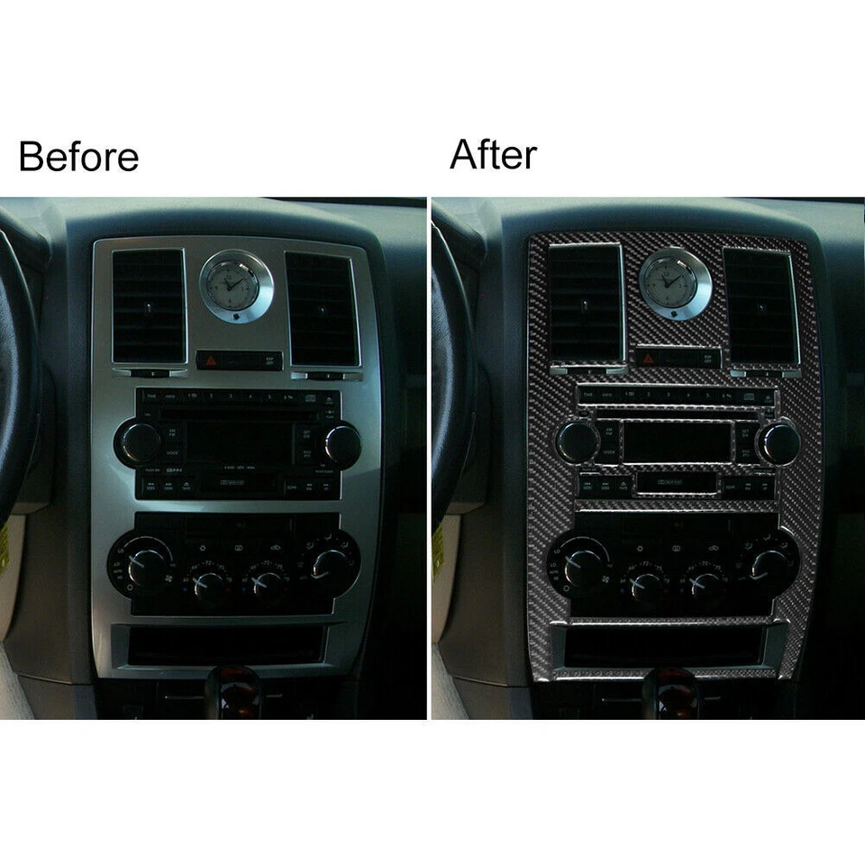 Capa painel de controle CD fibra de carbono 5 peças acabamento tipo B para Chrysler 300 2005-2007 - Imagem 3 de 4