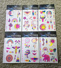 Neon Temporary Tattoos - 6 Sheets Rainbow Tribal Mandala Dreamcatchers Dance