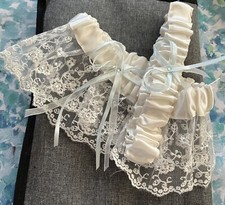 Two Matching Garter Sets By Mariell, Ivory Satin And Embroidered lace Lovely