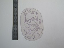 vtg 1960s 1970s Tattoo acetate stencil Angel Girl Baby with Harp signed SKY3