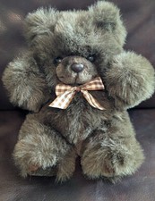 Swibco 1998 Teddy Bear Dark Brown Stuffed Animal Plush 10" Gingham Bow RARE Vtg