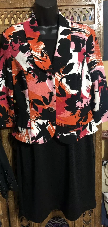 Vestido y chaqueta DANNY & NICOLE blanco negro texturizado 2 piezas talla pequeña mediana Foto 2 de 4