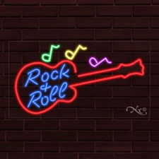 NEW "ROCK & ROLL" w/LOGO 33x18x1 INCH LED FLEX WINDOW/WALL INDOOR SIGN 31773