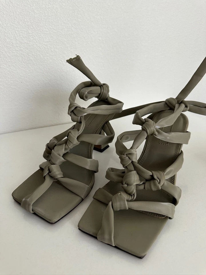 Topshop Knotted Heel Lace Up Gladiator Style Olive Green Women's EU 36 US 5.5 - Image 4 of 4