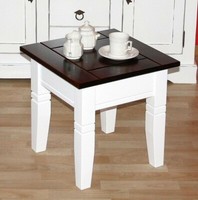 Massivholz Beistelltisch Pappel Weiß Braun Kolonial Eck-Couchtisch Telefontisch
