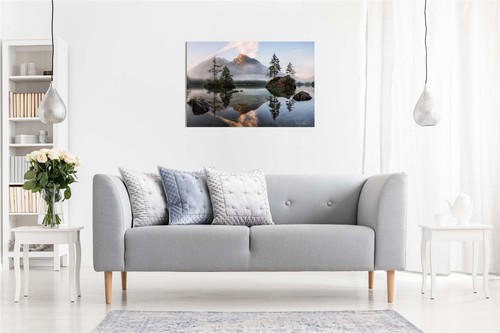 Mountain Reflection on a Lake Landscape Framed Canvas Print Wall Art Home Decor - Picture 2 of 6