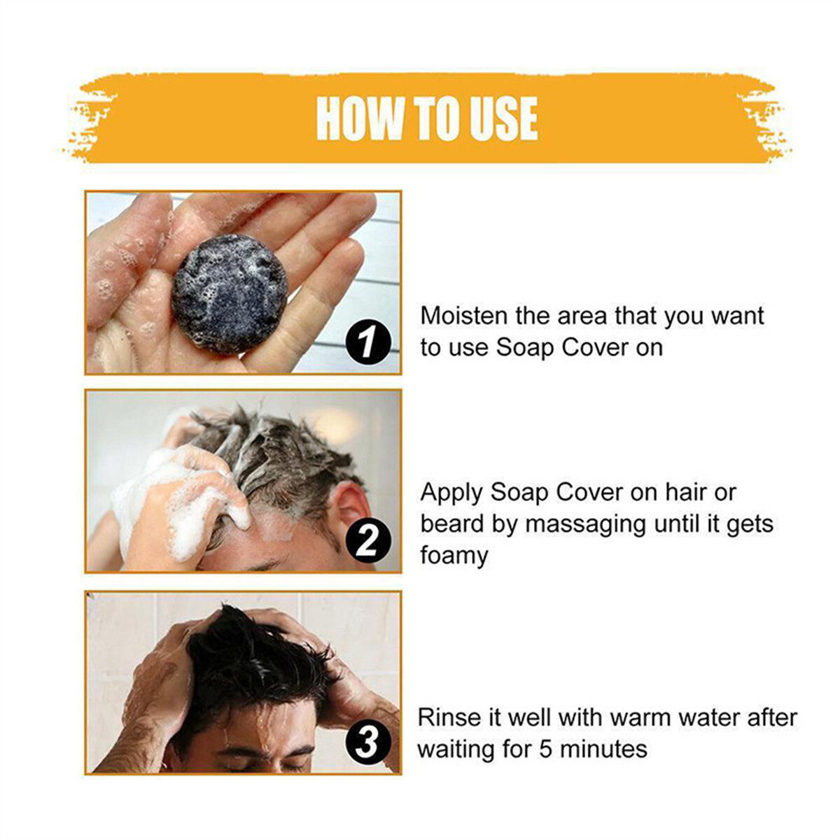 Men's Grey Coverage Bar Shampoo Hair Darkening Black Soap for Grey Hair