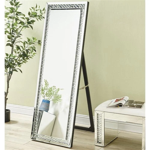 Elegant Decor Sparkle 63" Contemporary Silver Crystal Frame Standing Mirror - Picture 2 of 6