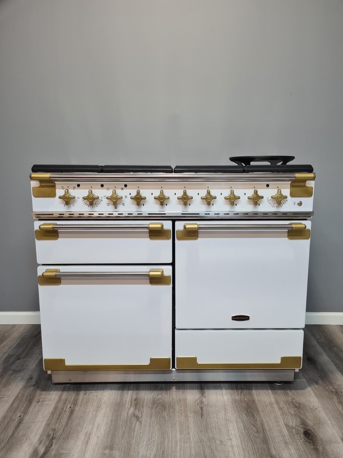 RANGEMASTER ELISE 110CM DUAL FUEL RANGE COOKER IN WHITE AND GOLD eBay