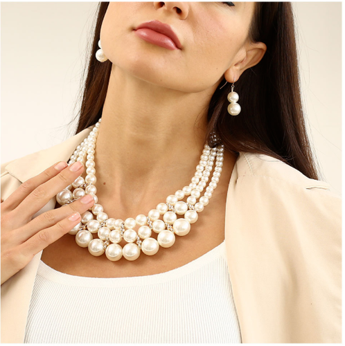 Fashion Women Pearl Necklace Bib Choker 