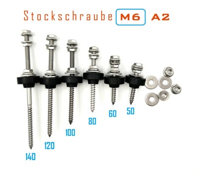 Stockschrauben Edelstahl A2 Solar PV M6x50 bis M6x180 mit/ohne Dichtscheibe