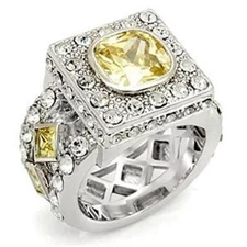 G13 Rhodium Plated Cubic Zirconia CZ Yellow Fashion Ring Sz7-8-9