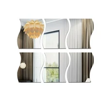 6PCS 3D Mirror Wall Sticker Waves Shape Self-adhesive Home Bedroom Wall Decor 