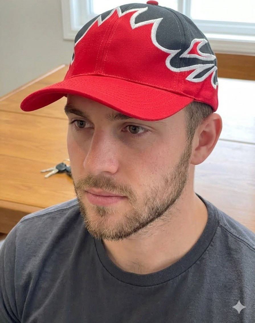 Nissun Men's Red Black flames  Adjustable Baseball Cap Flame Pattern One Size