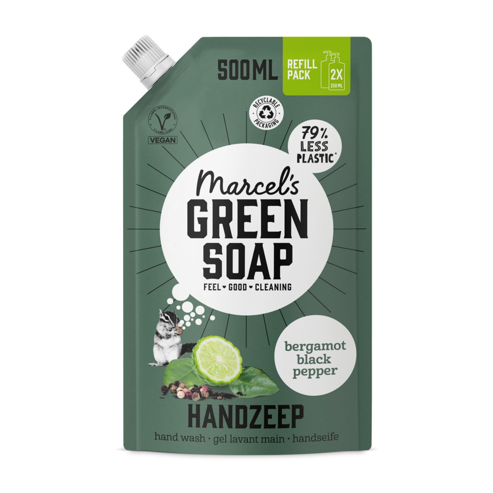 Marcel's Green Soap - Hand Soap Refill Black Pepper & Bergamot - Handwash Dispenser Refill - Vegan - 500 ml - Image 2