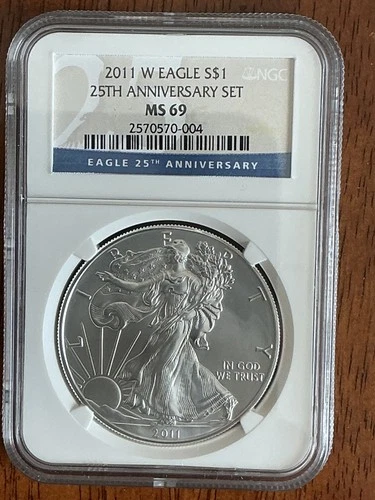 2011 W BURNISHED AMERICAN SILVER EAGLE 25th ANNIVERSARY SET MS69