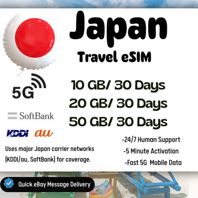 [eSIM]  Japan Travel eSIM Card, 10-50GB,30Days,QR Cod, Fast Delivery,Easy Setup
