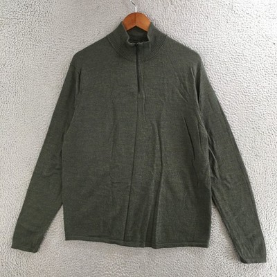 Artefact Sweater Mens XL Pure Merino Wool 1/4 Zip Mock Neck Pullover Olive Green