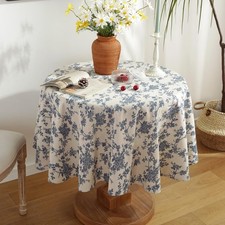 Vintage Cotton Linen Round Tablecloth Farmhouse Floral Pastoral Table Cloth Wash