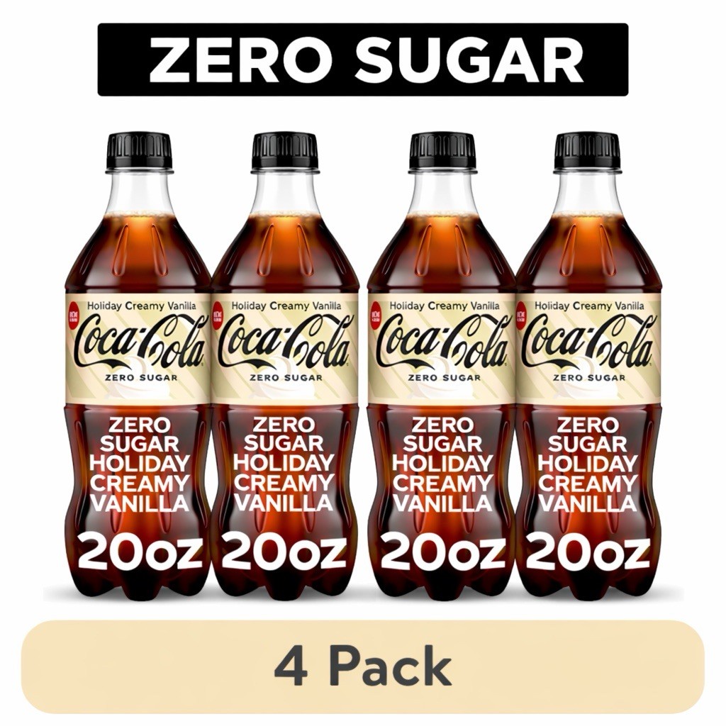 Coca-Cola Zero Sugar Holiday Creamy Vanilla 20oz Bottles 4 Pack Limited