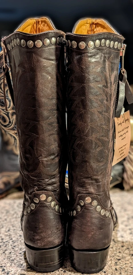 GRINGO ROCKRAZZ 10m Tachuelas de Cuero Chocolate 2 Cremalleras Punta Corta Baja Curación Usadas en Excelente Condición Foto 4 de 4