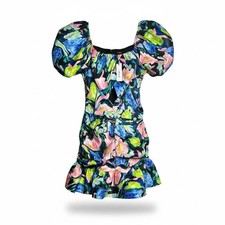 Nasty Gal Floral Mini Dress Puff Sleeve Ruched Ruffle Hem Multi Color Size 12