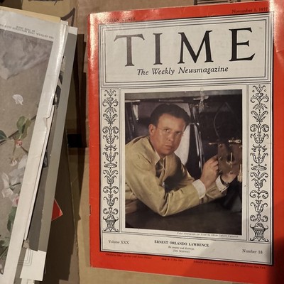 1937 NOVEMBER 1 TIME MAGAZINE - ERNEST ORLANDO LAWRENCE - T 585 | eBay