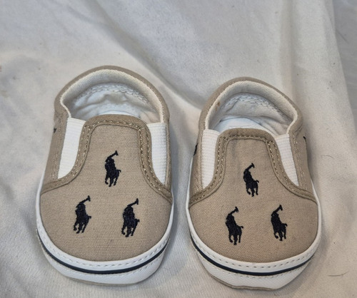Polo Ralph Lauren Slip-On Canvas Low Top Logo Beige/White/Navy US 2