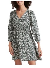 Madewell Women’s XS V-Neck Button Front Mini Dress In Forest Leaves Green