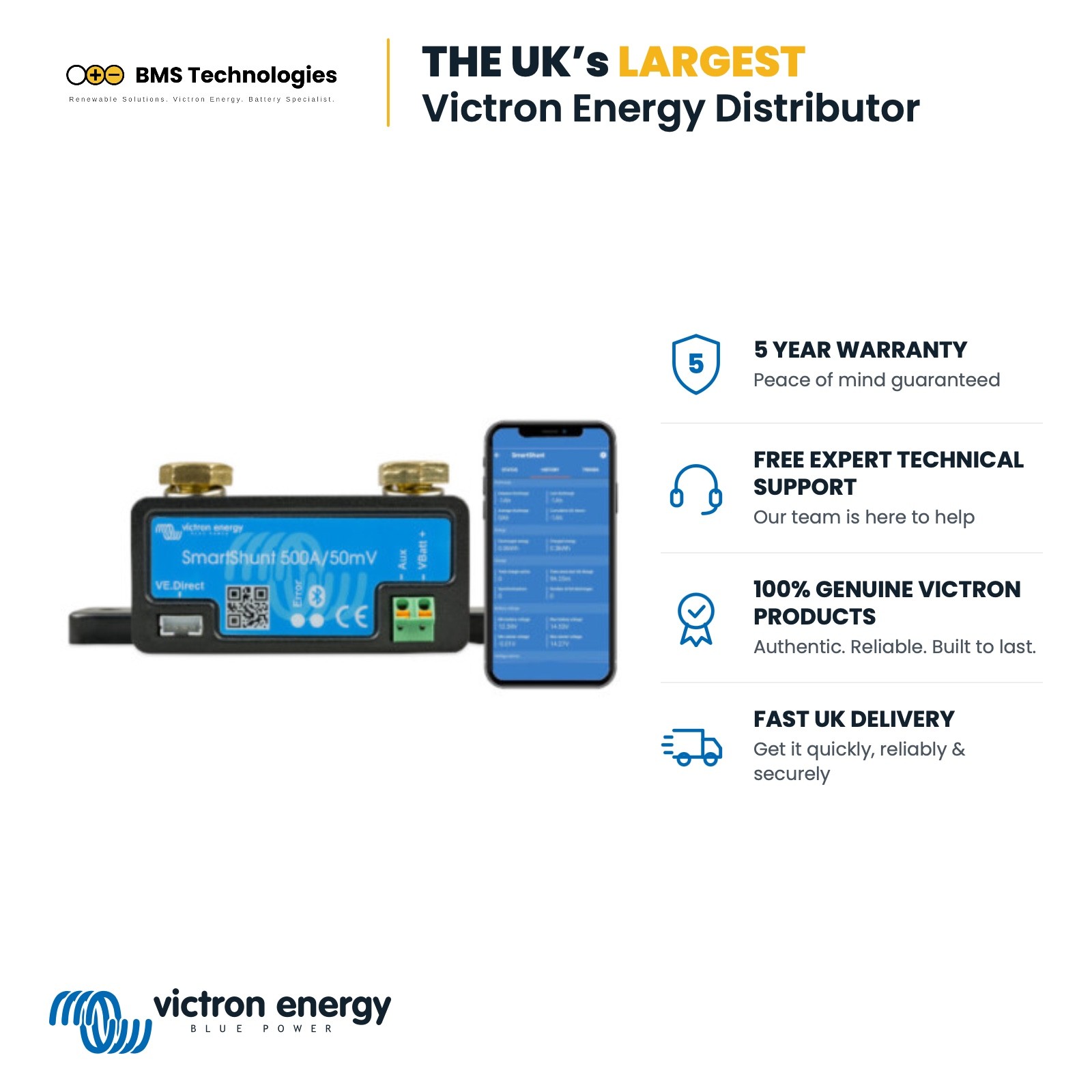 Victron Energy SmartShunt 500A Bluetooth Enabled SHU050150050