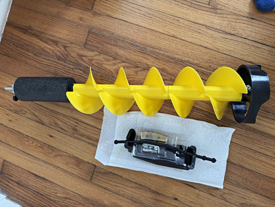 Ice Fishing Auger Drill Attachment Yellow/Black w/ Handle, Blade Guard, Hardware