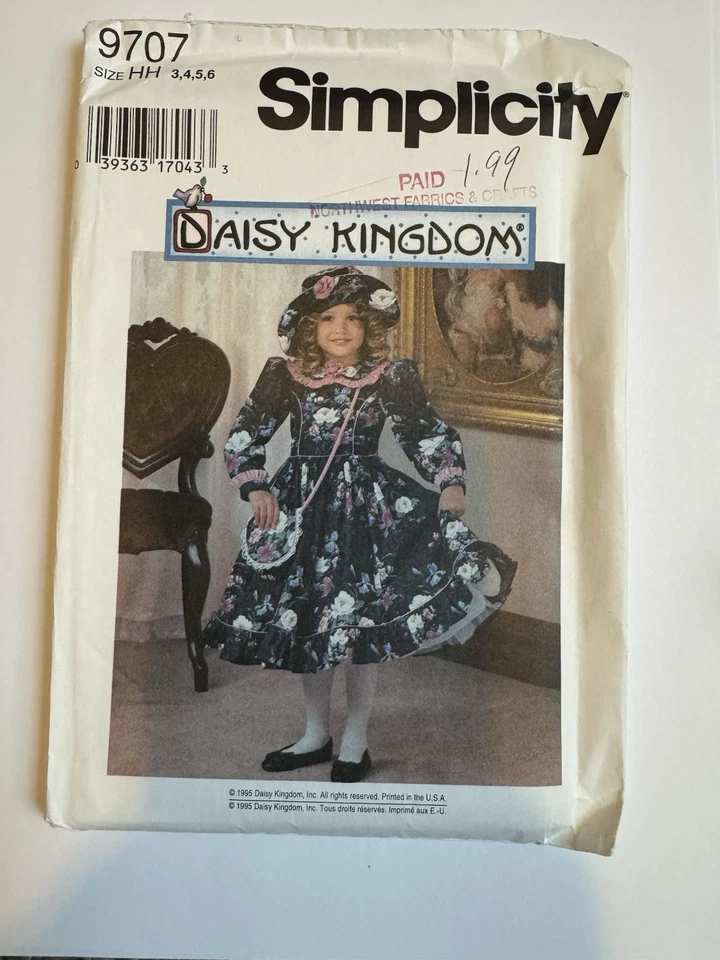 New Uncut FF Size 3-6 Girls Dress, Hat & Purse Sewing Pattern, Simplicity 9707 - Image 2 of 4