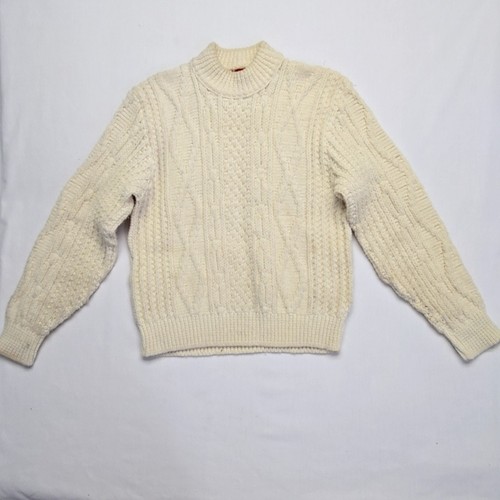 Vintage Sears Sweater Cable Knit Cream Wool 70s Classic Mock Neck Pullover Small - Image 1