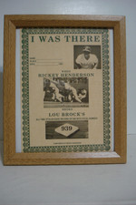 I Was There Certificate Rickey Henderson Breaks Lou Brock's Stolen Base Record