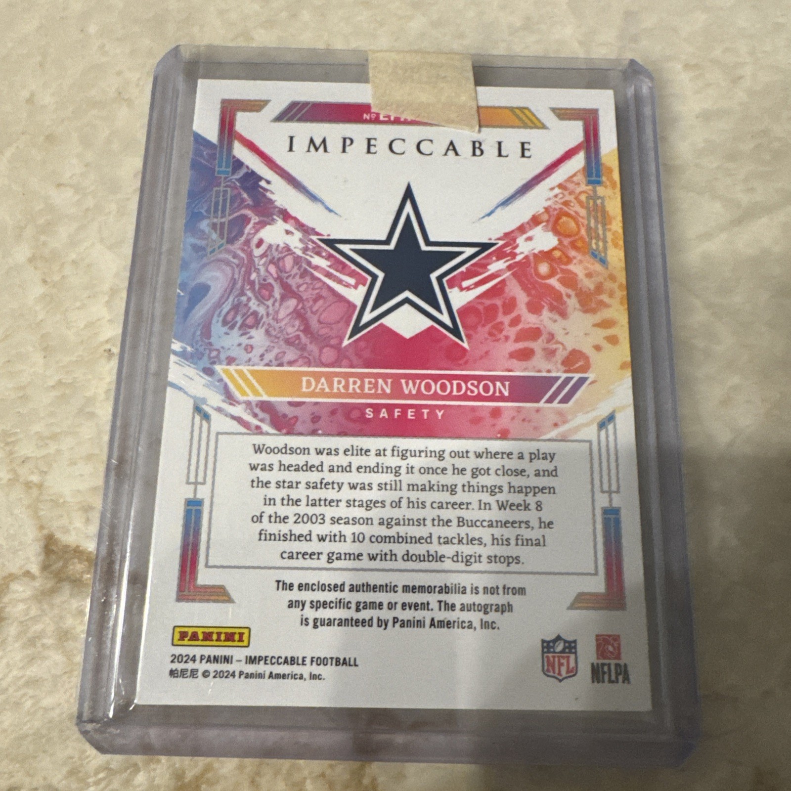 2024 Panini Impeccable - Extravagance Patch Autos Darren Woodson #EPA-DWN /75  view 3