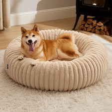 Bedsure Donut Large Dog Bed - Washable Faux Fur, Corduroy Fleece, Anti-Slip