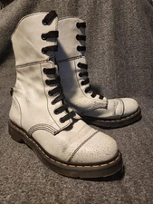 Rare pair Dr. Martens Aimilita Boots Cracked White Distressed Cristal US Size 11