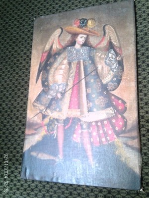 Cuzco School Archangel Raphael with Fish & Staff, 1760th/1780th C.Oil on Canvas