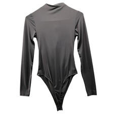 Zara Mock Neck Long Sleeve Bodysuit Womens M Dark Gray Shapewear Stretch