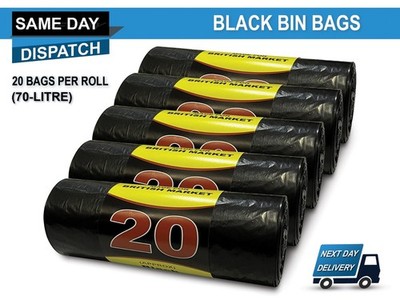 200 robuste schwarze Müllbeutel Müllsäcke Müllsack Rollen - hergestellt für Großbritannien