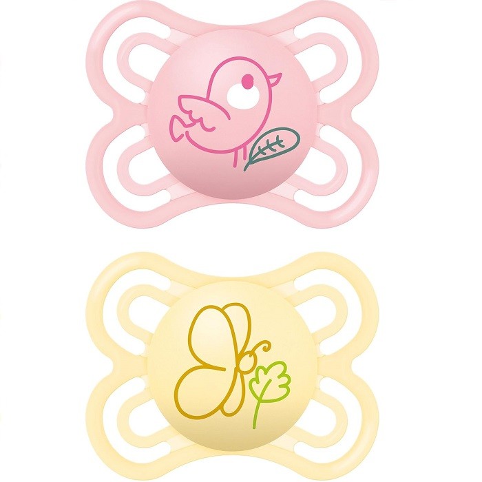 MAM Perfect Succhietto Ciucci 2-6 Mesi in Silicone Set 2 Pezzi Giallo/Rosa
