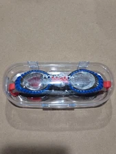 Aqua2ude Kids Swim Goggles Blue - Red Strap  Ages 6 + Protective Case NEW