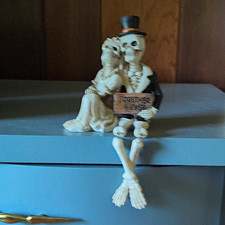 Halloween Skeleton Bride  Groom Resin Figurine w/ "Together 4 Ever" Sign